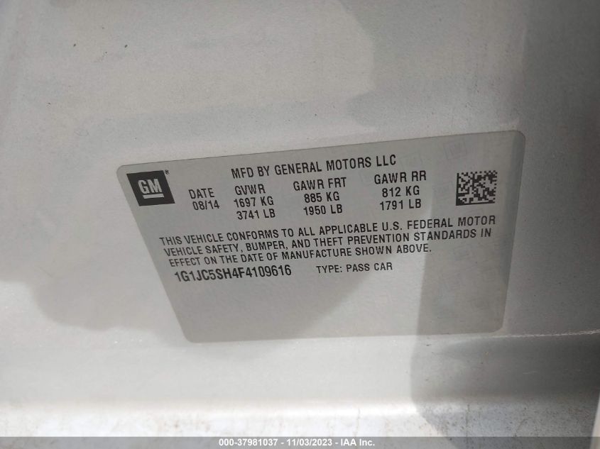 2015 CHEVROLET SONIC LT - 1G1JC5SH4F4109616