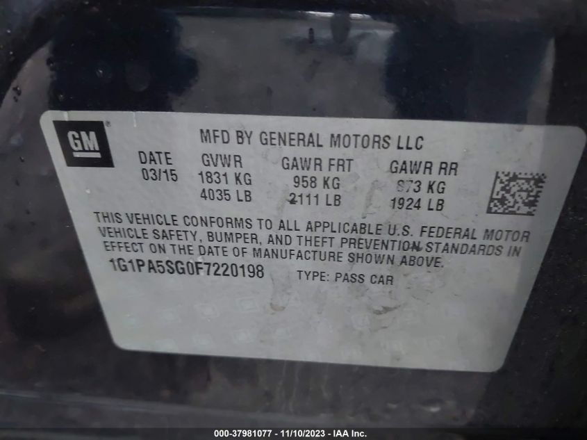 2015 CHEVROLET CRUZE LS - 1G1PA5SG0F7220198