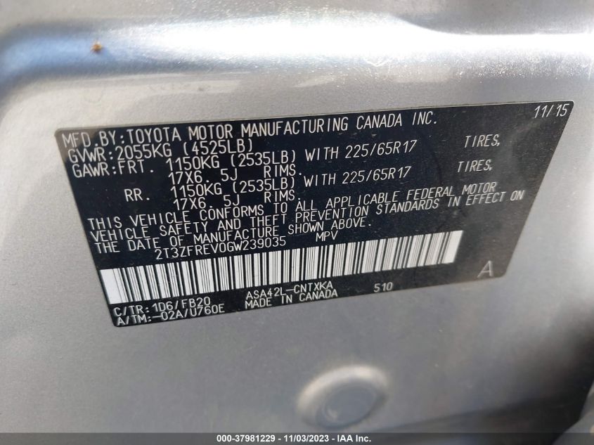 2016 TOYOTA RAV4 LE - 2T3ZFREV0GW239035