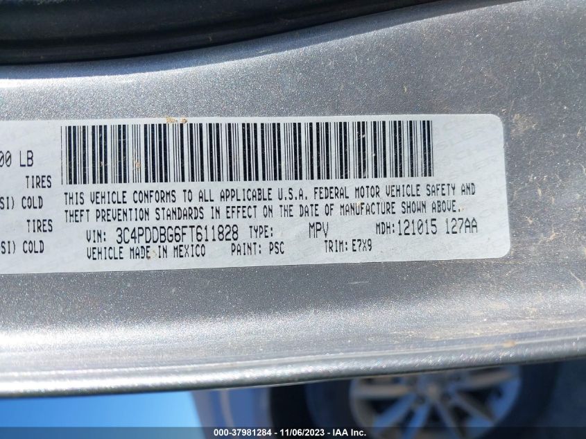 2015 DODGE JOURNEY SXT - 3C4PDDBG6FT611828