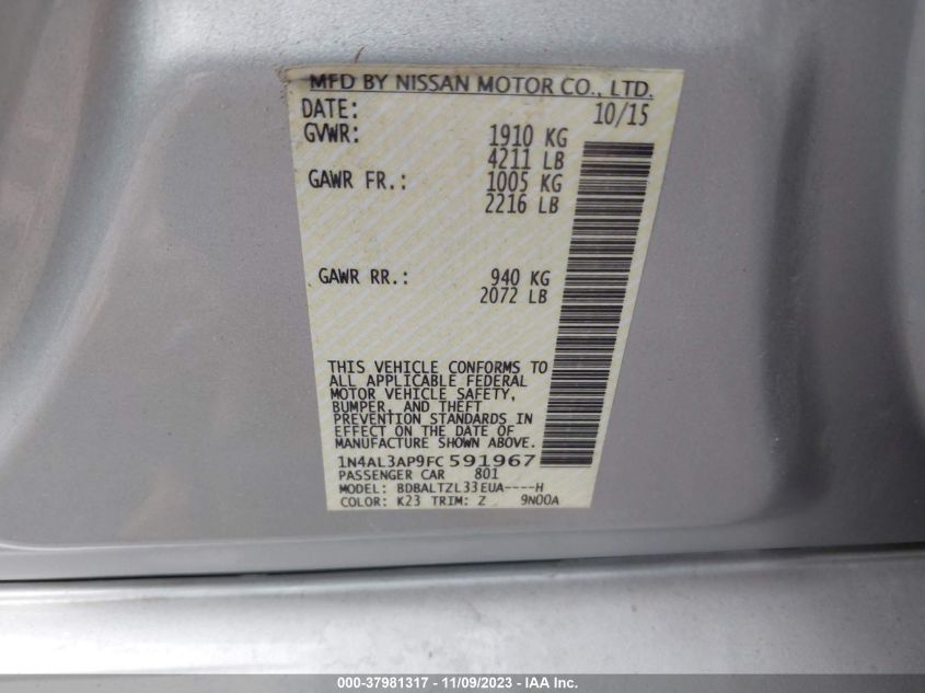 2015 NISSAN ALTIMA 2.5 SL - 1N4AL3AP9FC591967