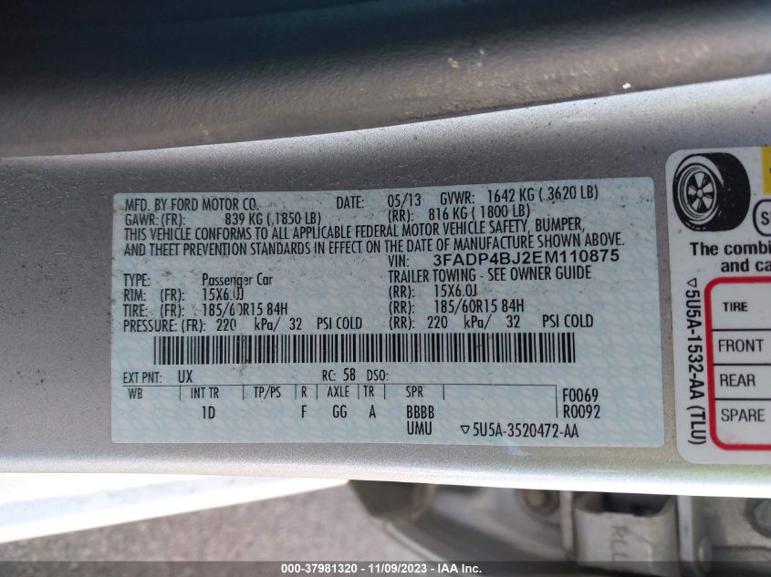 2014 FORD FIESTA SE - 3FADP4BJXEM174498