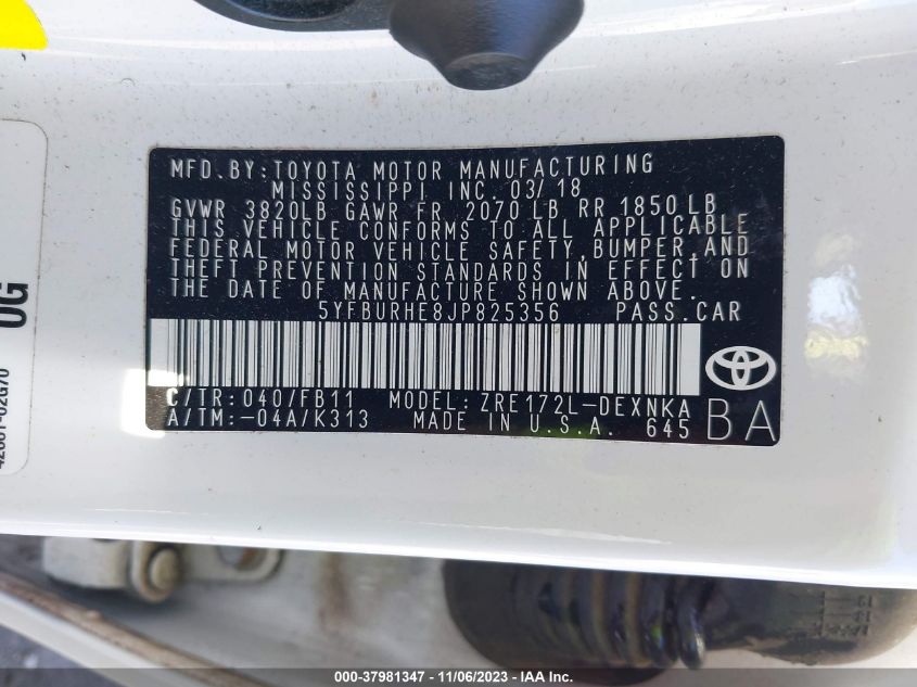 2018 TOYOTA COROLLA LE - 5YFBURHE8JP825356