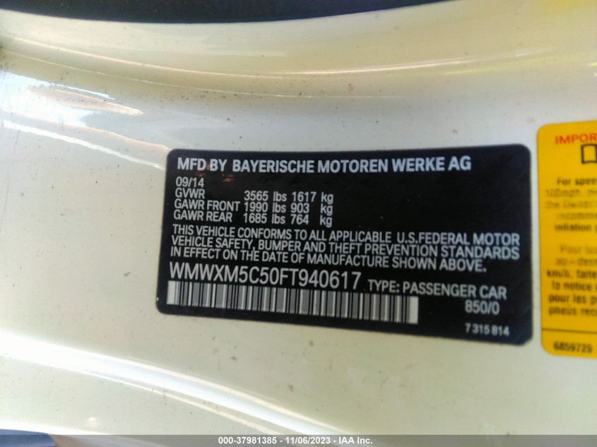 2015 MINI COOPER HARDTOP - WMWXM5C50FT940617