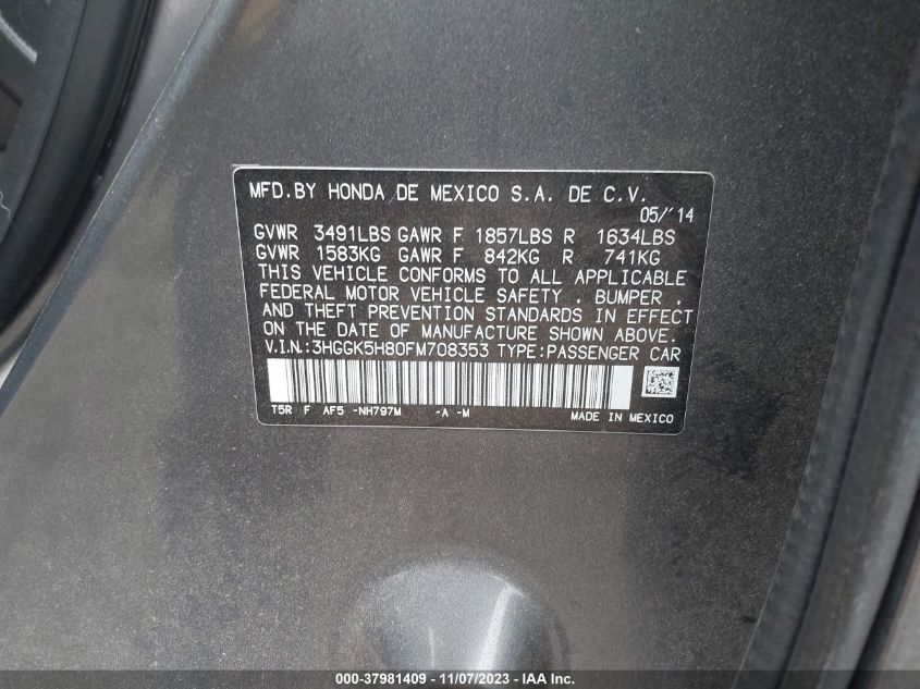 2015 HONDA FIT EX/EX-L - 3HGGK5H80FM708353