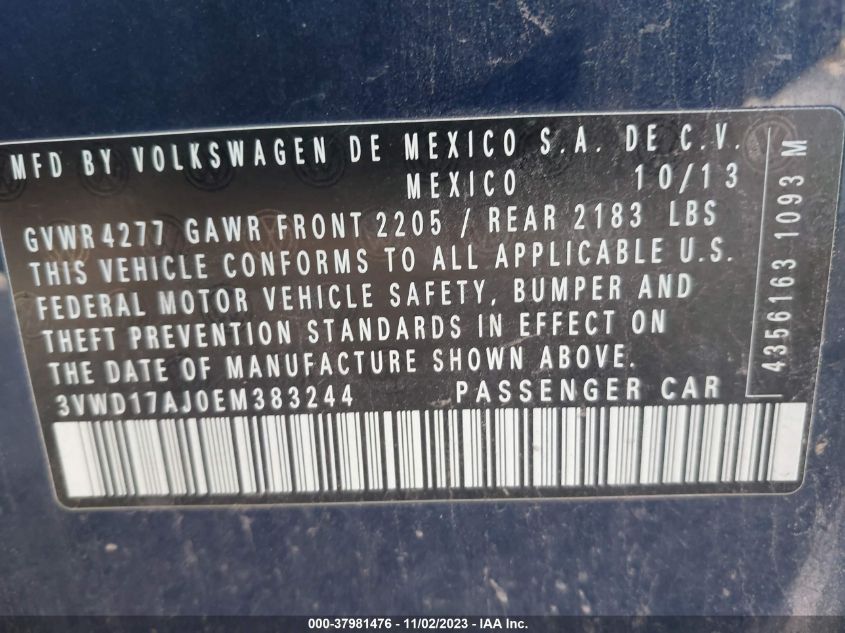 2014 VOLKSWAGEN JETTA 1.8T SE - 3VWD17AJ0EM383244