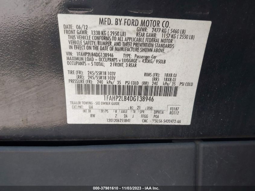 2013 FORD  POLICE INTERCEPTOR 1FAHP2L84DG138946