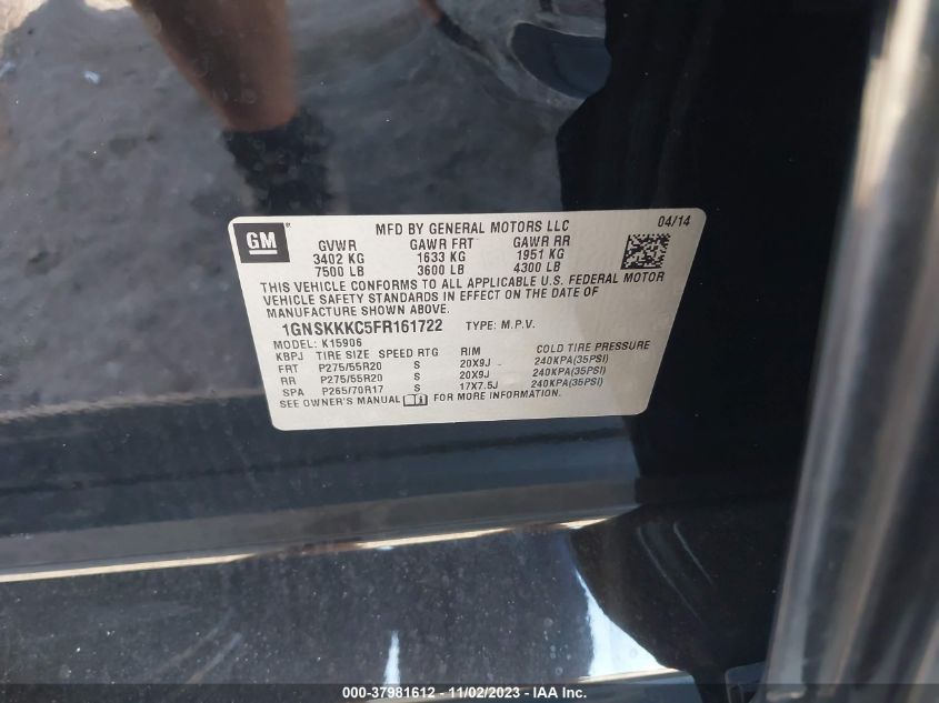 2015 CHEVROLET SUBURBAN 1500 LTZ 1GNSKKKC5FR161722