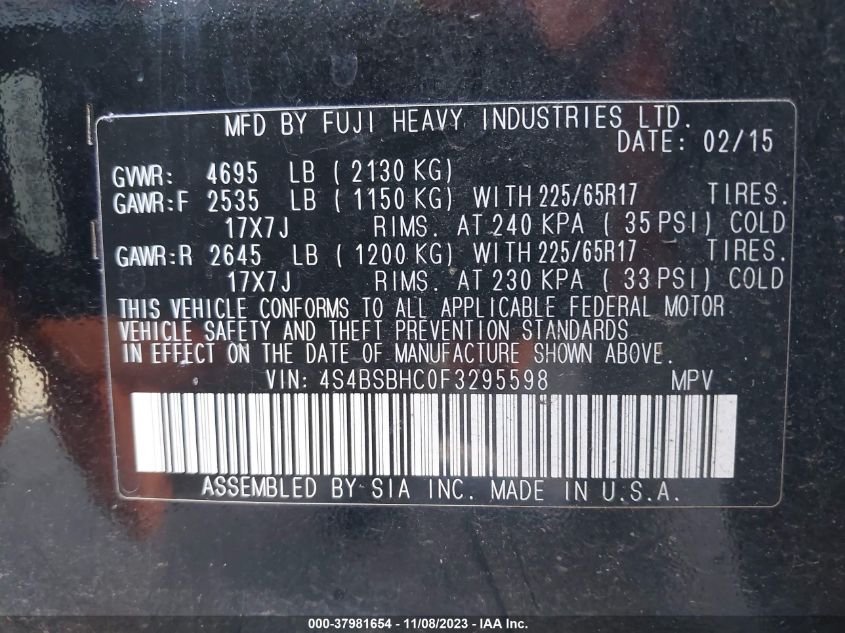 2015 SUBARU OUTBACK 2.5I PREMIUM - 4S4BSBHC0F3295590