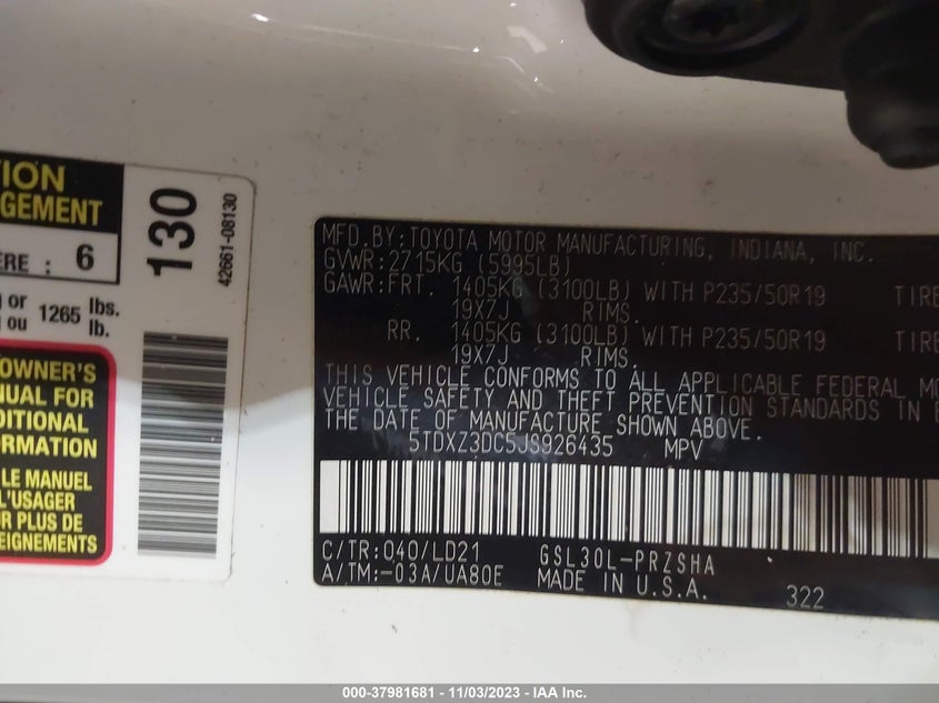 VIN 5TDXZ3DC5JS926435 2018 TOYOTA SIENNA SE/SE PREMIUM