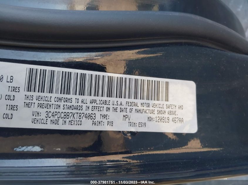 2019 DODGE JOURNEY SE - 3C4PDCBB7KT874063