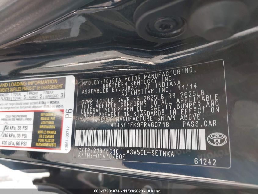2015 TOYOTA CAMRY LE - 4T4BF1FK9FR460718