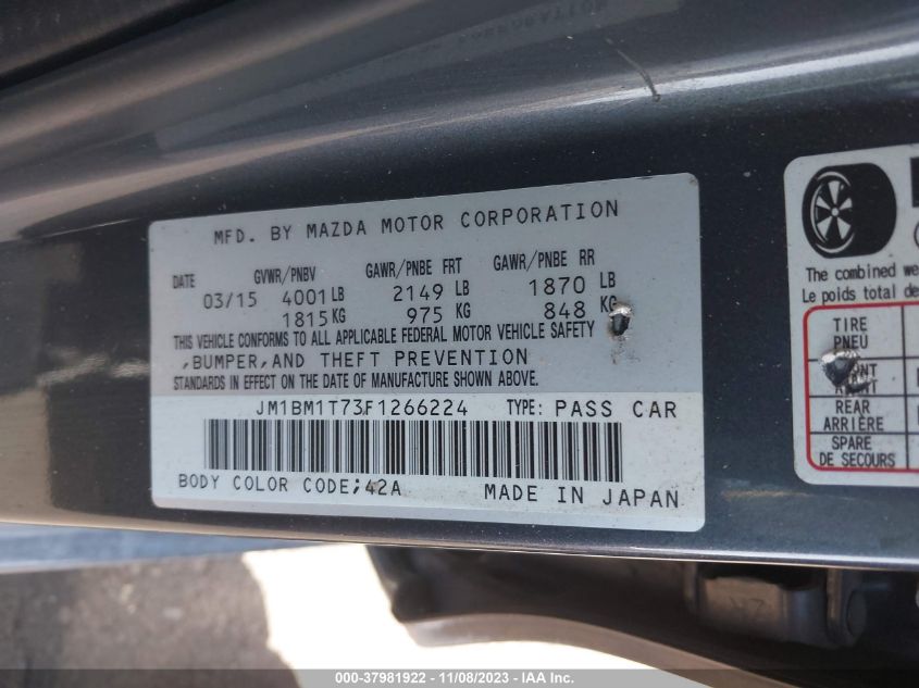 2015 MAZDA MAZDA3 I SV - JM1BM1T73F1266224