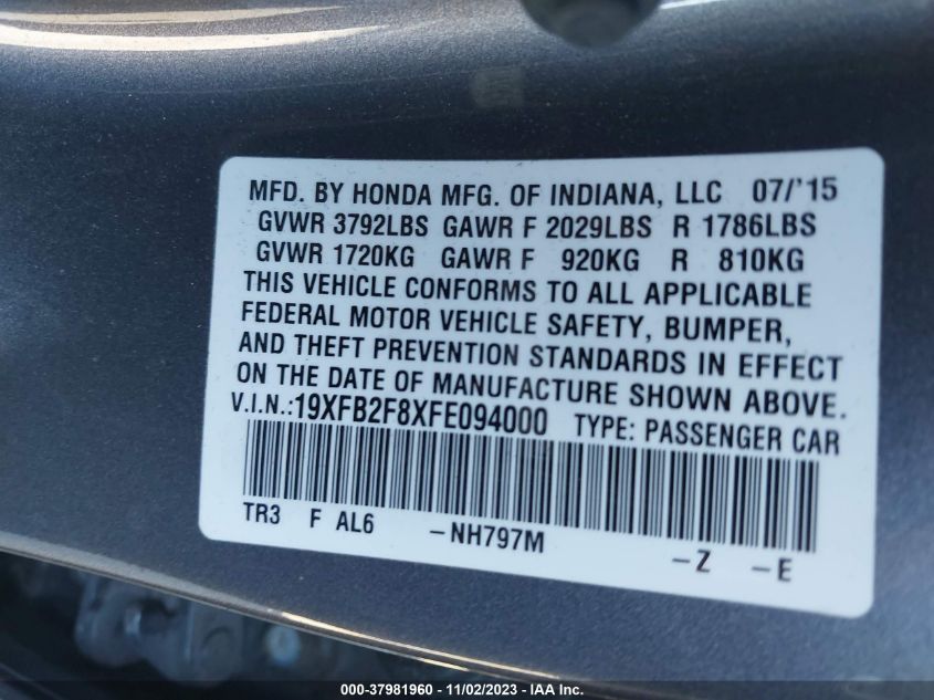 2015 HONDA CIVIC EX - 19XFB2F8XFE094000