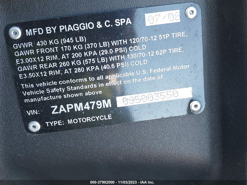 2009 PIAGGIO MP3 250 ZAPM479M095003550