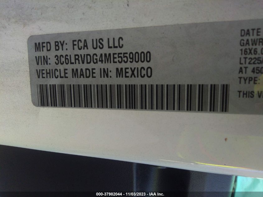 2021 RAM PROMASTER 2500 HIGH ROOF 159" WB 3C6LRVDG4ME559000