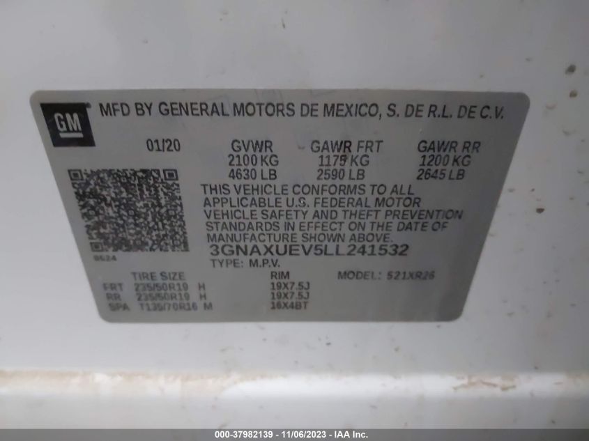 2020 CHEVROLET EQUINOX LT - 3GNAXUEV5LL241532