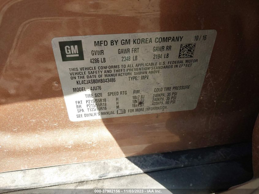 2017 BUICK ENCORE PREFERRED - KL4CJASB0HB043486