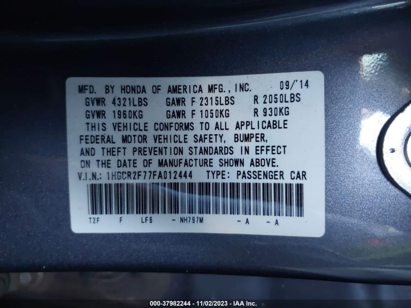 2015 HONDA ACCORD EX - 1HGCR2F77FA012444