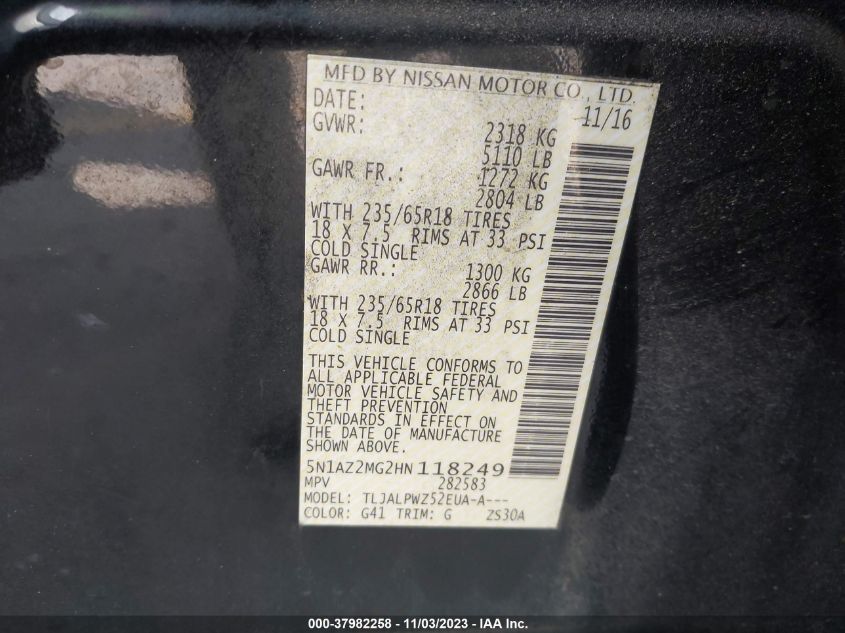 2017 NISSAN MURANO S - 5N1AZ2MG2HN118249