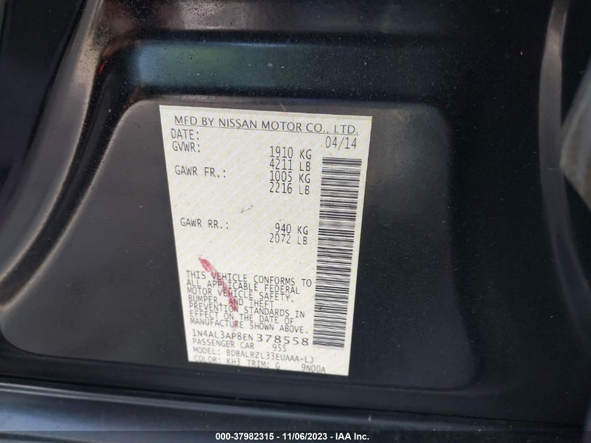 2014 NISSAN ALTIMA 2.5/S/SV/SL - 1N4AL3AP8EN378558