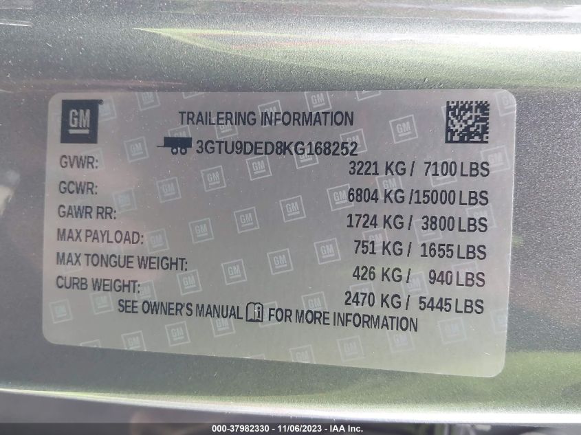 2019 GMC SIERRA 1500 SLT - 3GTU9DED8KG168252