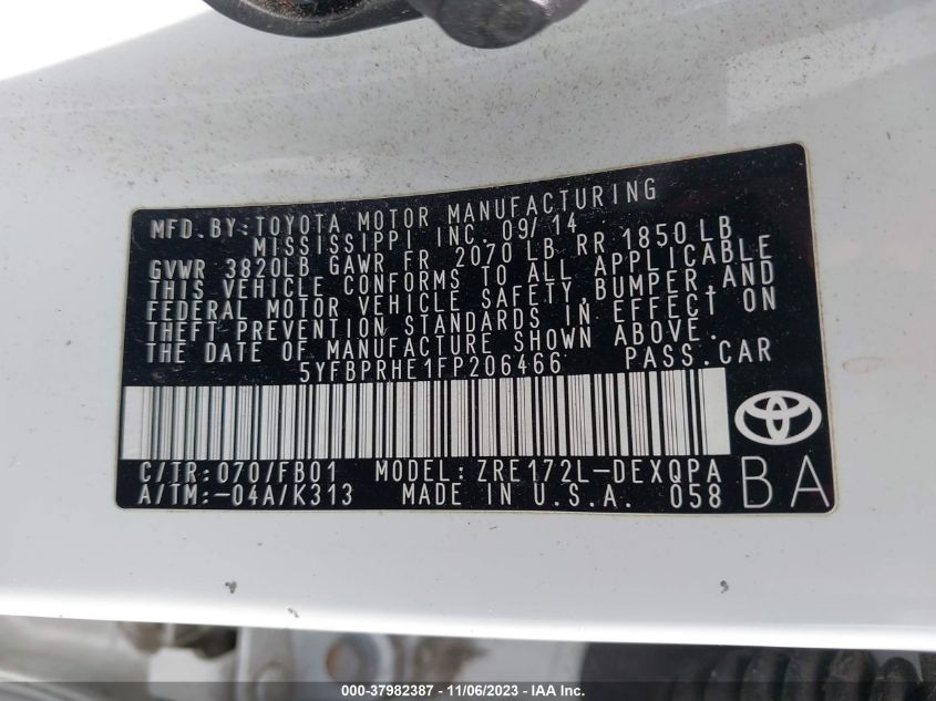 2015 TOYOTA COROLLA LE ECO - 5YFBPRHE1FP206466