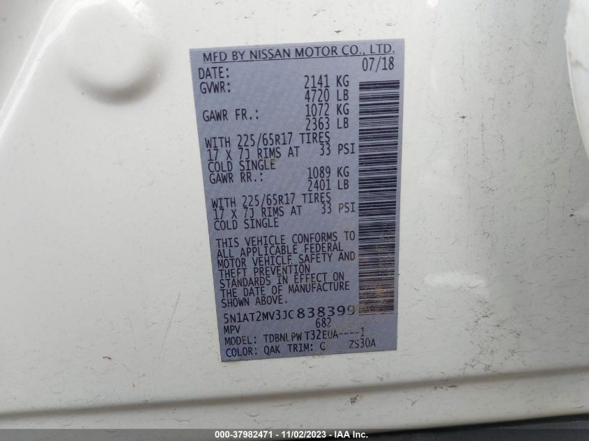 2018 NISSAN ROGUE SV/SL - 5N1AT2MV3JC838399