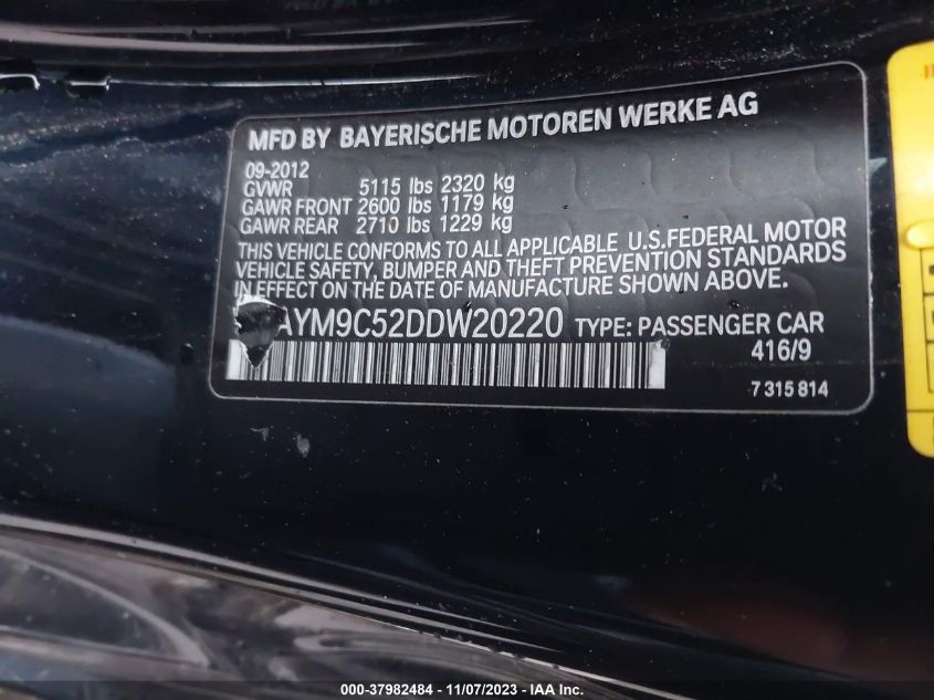 2013 BMW 650 I WBAYM9C52DDW20220
