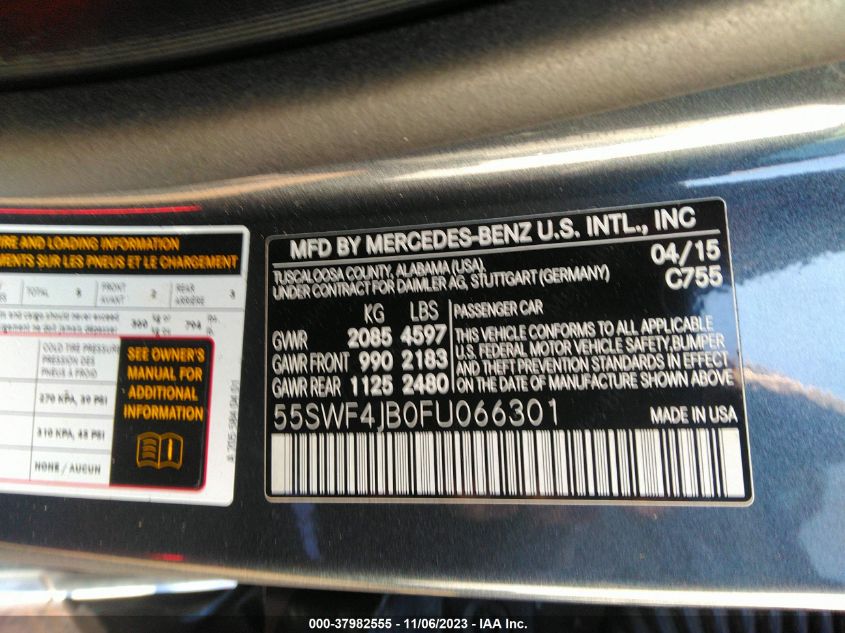 2015 MERCEDES-BENZ C 300 LUXURY/SPORT - 55SWF4JB0FU066301