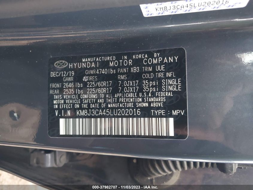 2020 HYUNDAI TUCSON LIMITED/SEL/SPORT/ULTIMAT - KM8J3CA45LU202016