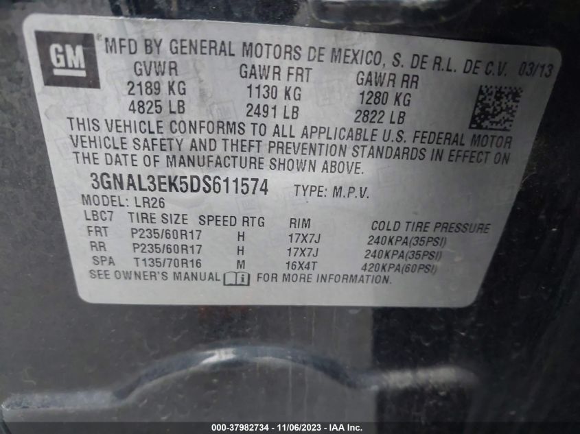 2013 CHEVROLET CAPTIVA SPORT LT 3GNAL3EK5DS611574