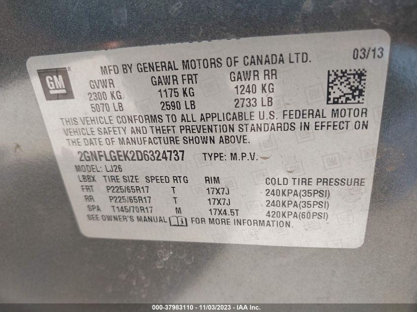 2013 CHEVROLET EQUINOX LTZ - 2GNFLGEK2D6324737