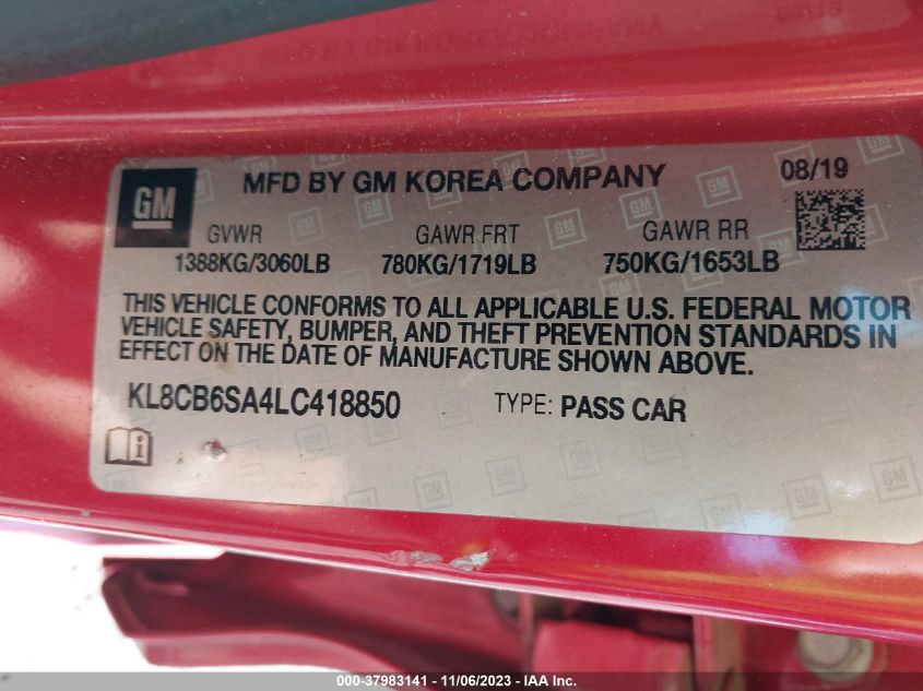 2020 CHEVROLET SPARK FWD LS AUTOMATIC - KL8CB6SA4LC418850