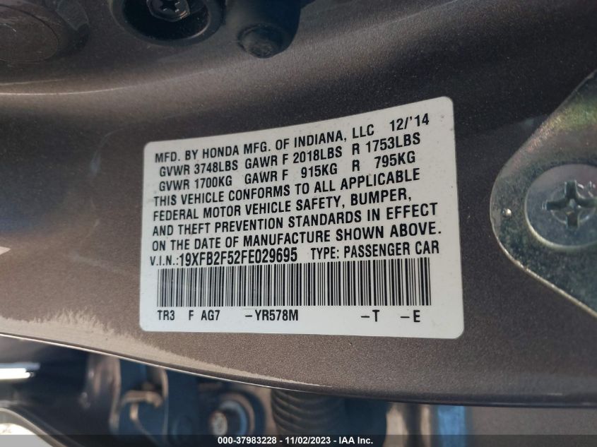 2015 HONDA CIVIC LX - 19XFB2F52FE029695