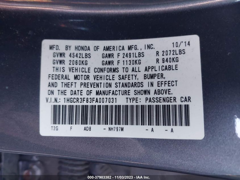 2015 HONDA ACCORD EXL - 1HGCR3F83FA007031