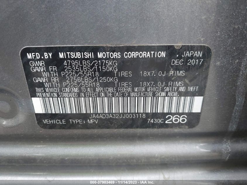 2018 MITSUBISHI OUTLANDER SE/SEL/LE - JA4AD3A32JJ003118
