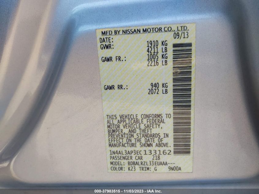 2014 NISSAN ALTIMA 2.5/S/SV/SL - 1N4AL3AP3EC133162