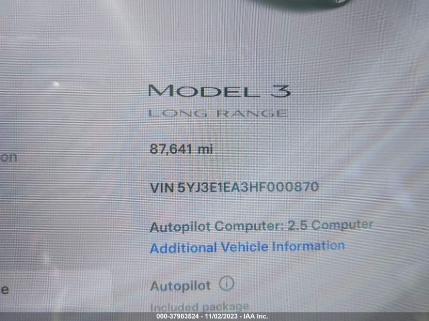 2017 TESLA MODEL 3 - 5YJ3E1EA3HF000870