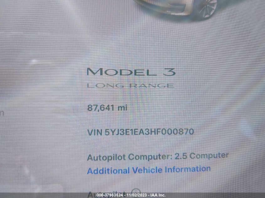 2017 TESLA MODEL 3 - 5YJ3E1EA3HF000870