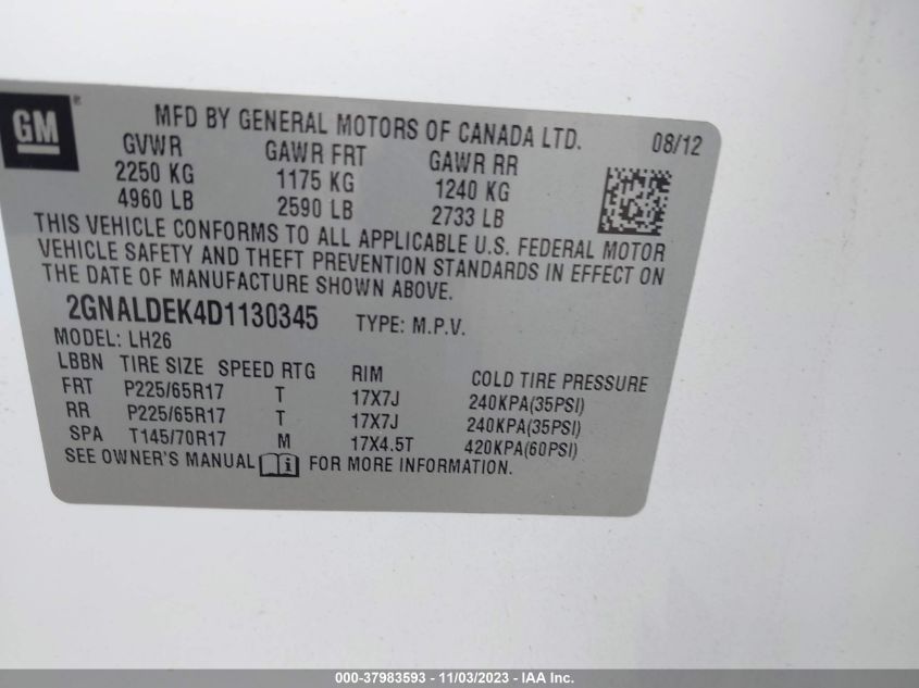 2013 CHEVROLET EQUINOX LT - 2GNALDEK4D1130345