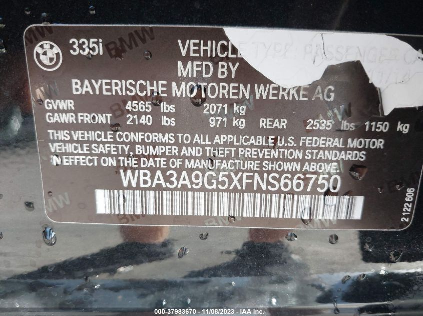 2015 BMW 335I I - WBA3A9G5XFNS66750