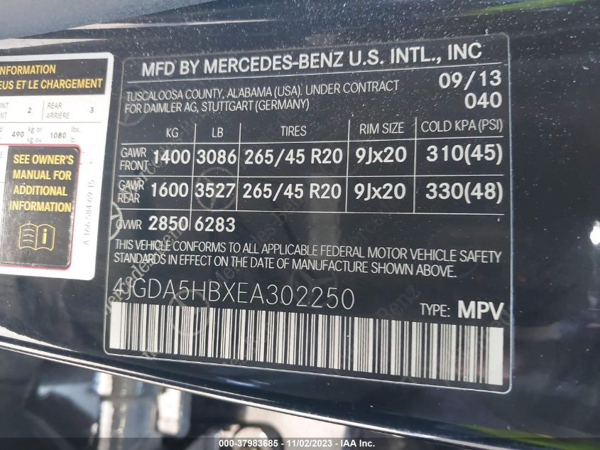 2014 MERCEDES-BENZ ML 350 4JGDA5HBXEA302250