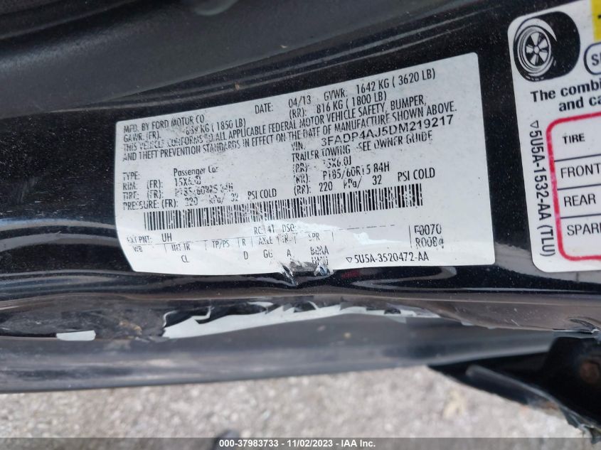2013 FORD FIESTA S - 3FADP4AJ5DM219217