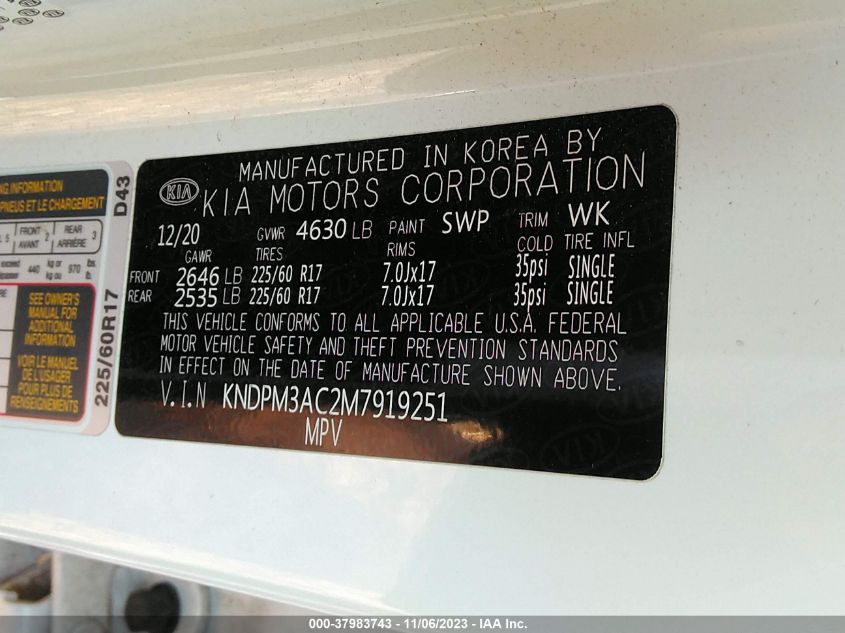 2021 KIA SPORTAGE LX - KNDPM3AC2M7919251