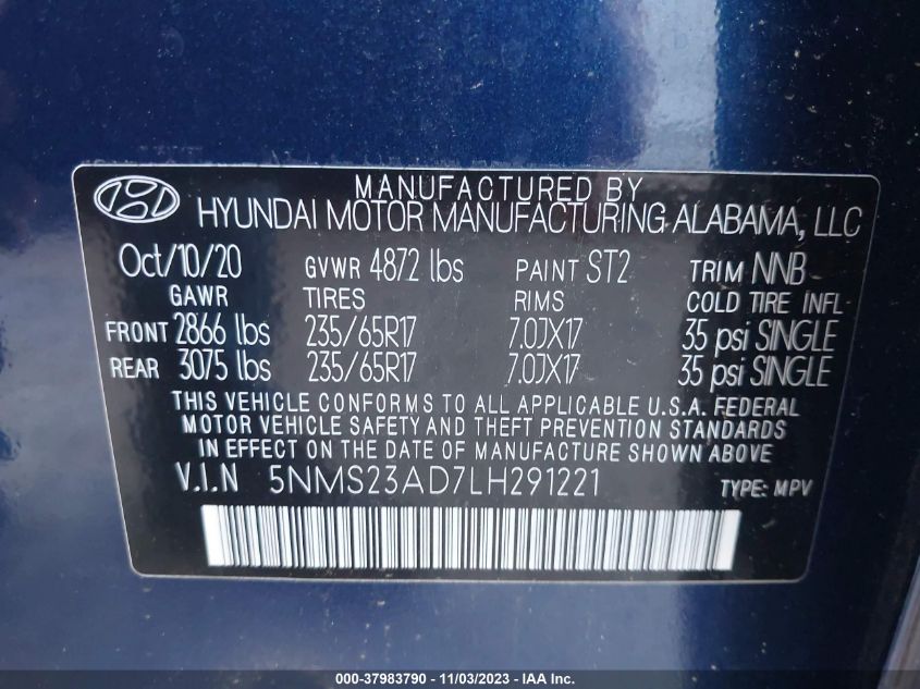 2020 HYUNDAI SANTA FE SE - 5NMS23AD7LH291221