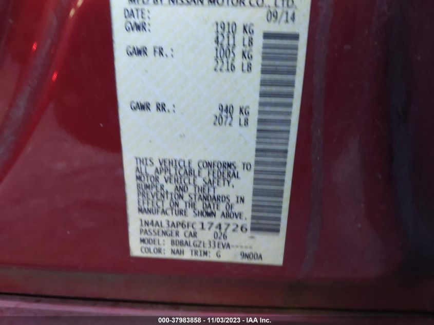 2015 NISSAN ALTIMA 2.5 - 1N4AL3AP6FC174726