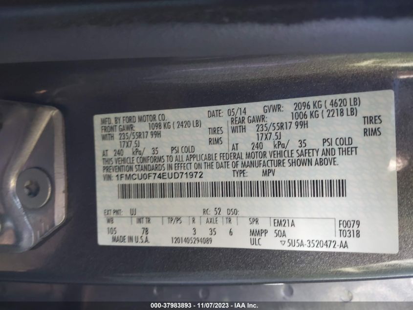 2014 FORD ESCAPE S - 1FMCU0F74EUD71972