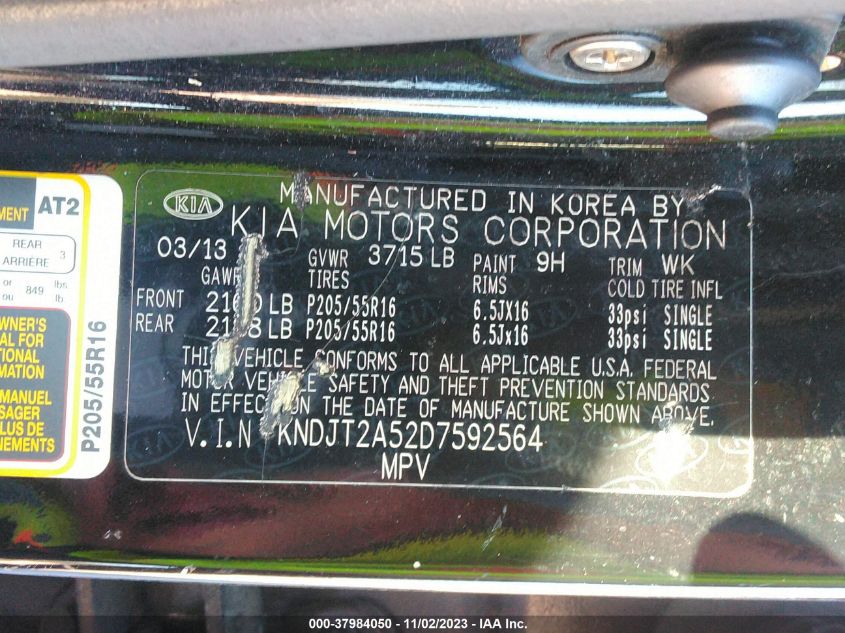 2013 KIA SOUL BASE - KNDJT2A52D7592564