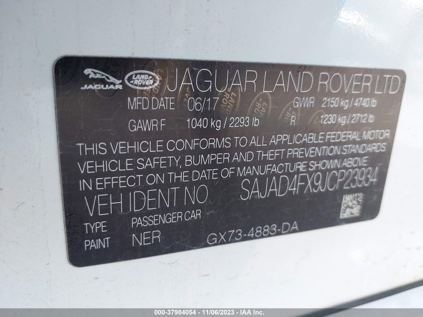 VIN SAJAD4FX9JCP23934 2018 JAGUAR XE PREMIUM